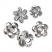 Crocs Jibbitz Monokróm ezüst virágok (5 db) papucsdísz