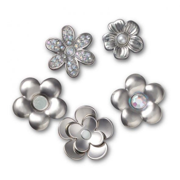 Crocs Jibbitz Monokróm ezüst virágok (5 db) papucsdísz